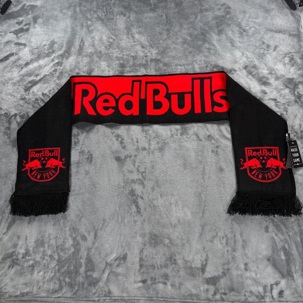 Red Bull New York Scarf Black Red MLS Soccer Knit NWT Fringe Team Uniform Fans